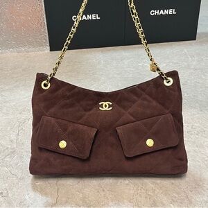 Chanel Dark Brown Quilted Shoulder Bag with Gold Chain